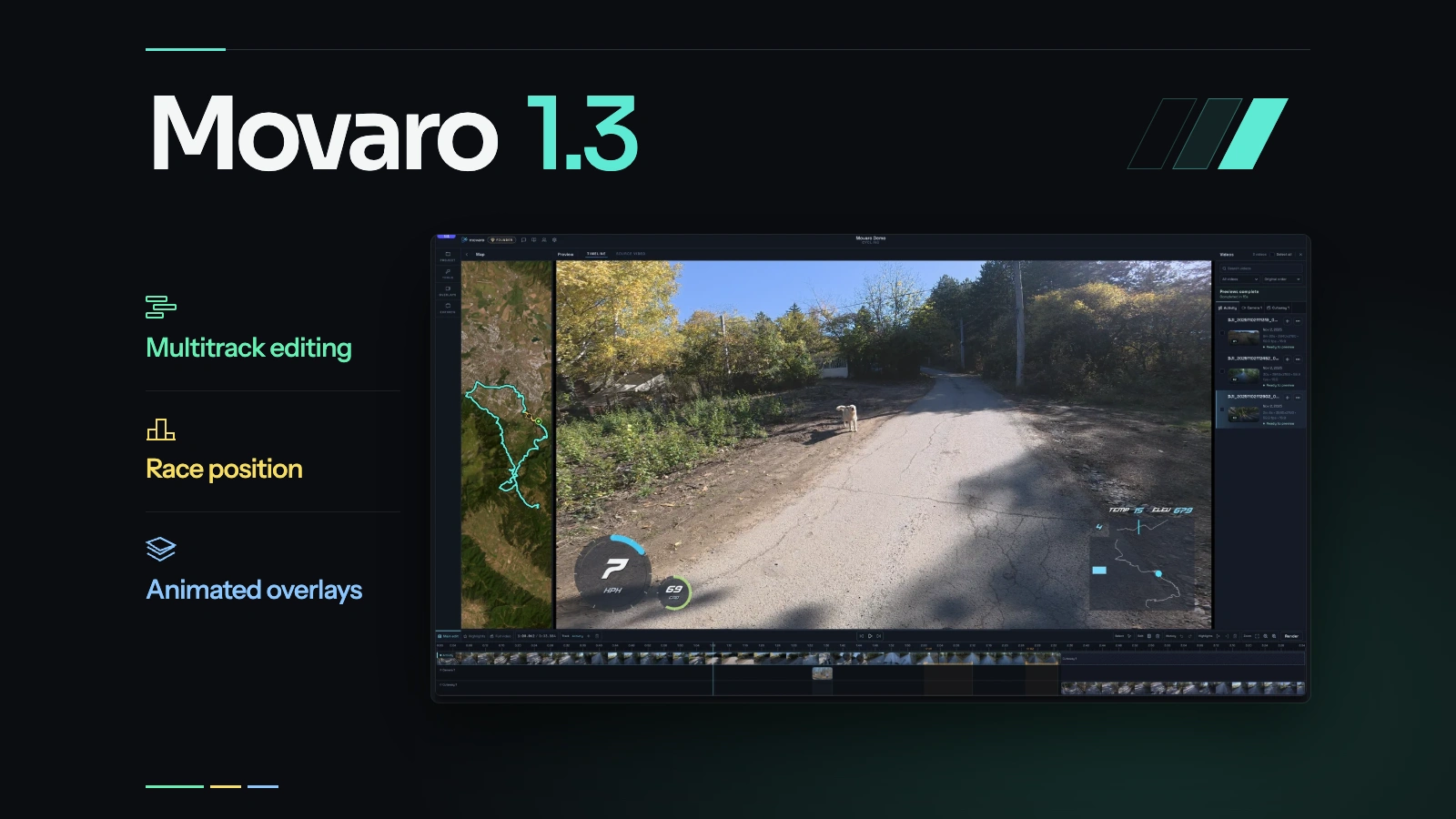 Movaro 1.3: multitrack editing, race position and animated overlays